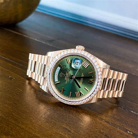 rolex day date gold green diamond|Rolex Day-Date diamond price.